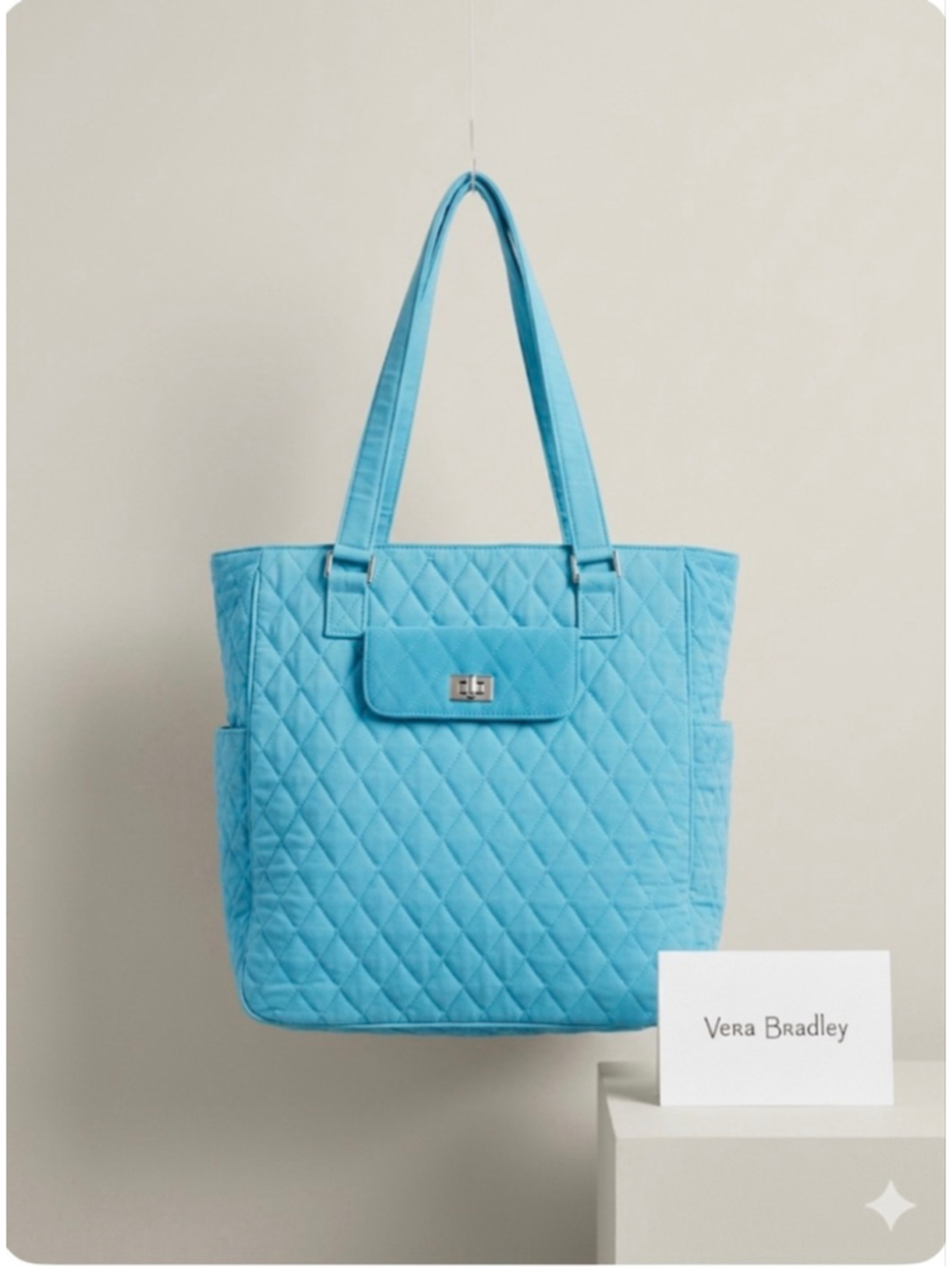 Vera Bradley Quilted Tote Bag One Size Blue with Lime Green Lining